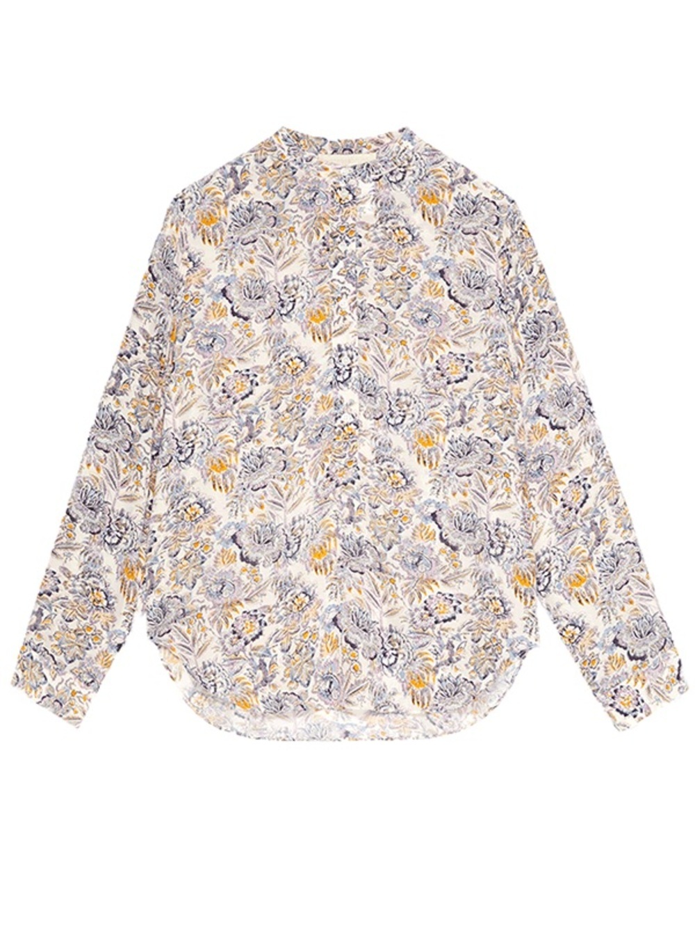 Vanessa Bruno Floral Split V-Neck Blouse in White and Mustard - Picture 2 of 6